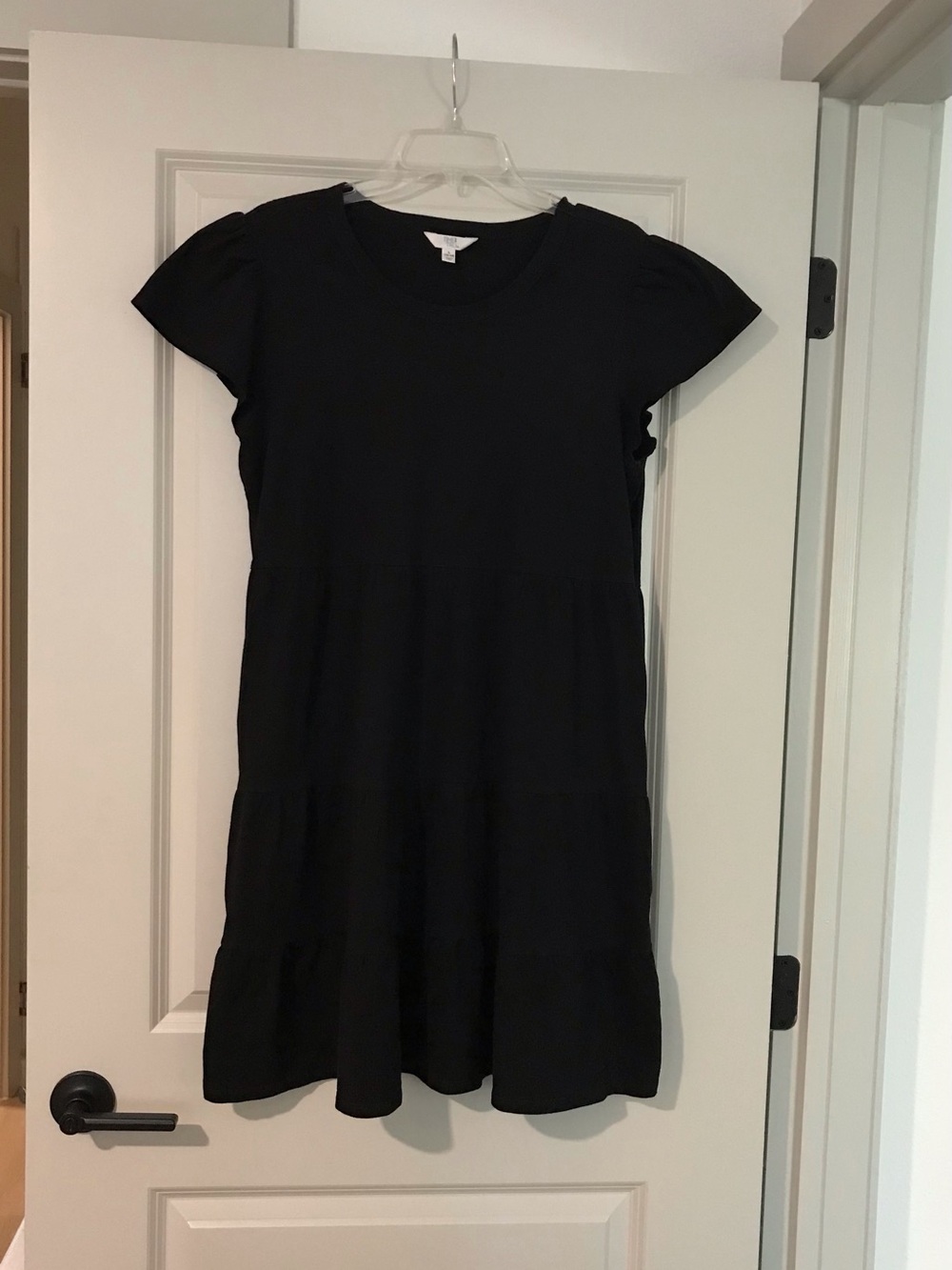 Black Short-Sleeve Tiered Dress -
